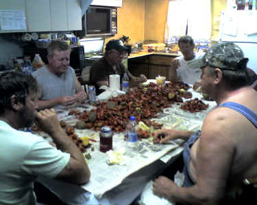 Eating Crawfish at the 2009 Perch Harvest